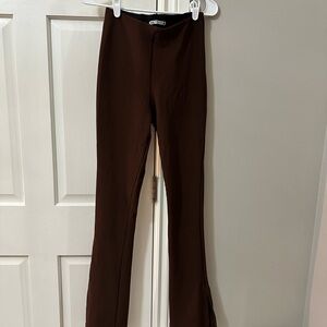 ZARA Dark Chocolate Pants - Stretchy Fit - No Shrink - Trendy Slits On Bottom